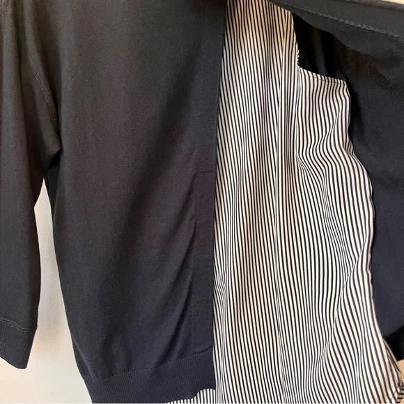 Market & Spruce Navy Blue & Stripe Mock-Layered Knit Crewneck Sweater, Size M - Picture 7 of 10